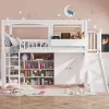 Redom Lit superposé 90x200 cm avec toboggan et armoire intégrée, échelle 4 marches, structure pin et MDF*Enfant Lit Enfant