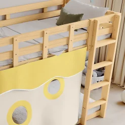 Redom Lit superposé 90x200 cm avec toboggan et escalier intégrés, structure pin et MDF, design naturel pour chambre enfant*Enfant Lit Enfant