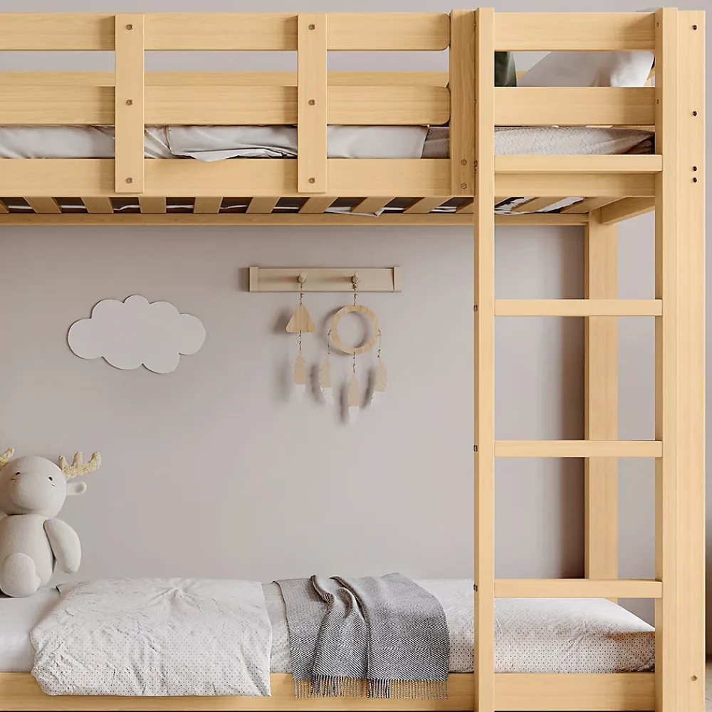 Redom Lit superposé 90x200 cm avec toboggan et escalier intégrés, structure pin et MDF, design naturel pour chambre enfant*Enfant Lit Enfant