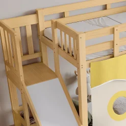 Redom Lit superposé 90x200 cm avec toboggan et escalier intégrés, structure pin et MDF, design naturel pour chambre enfant*Enfant Lit Enfant