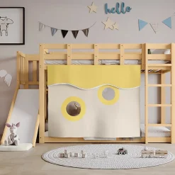 Redom Lit superposé 90x200 cm avec toboggan et escalier intégrés, structure pin et MDF, design naturel pour chambre enfant*Enfant Lit Enfant