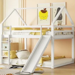 Redom Lit superposé 140x200 cm avec toboggan et échelle, structure en pin massif et MDF, style maison ludique*Enfant Lit Enfant
