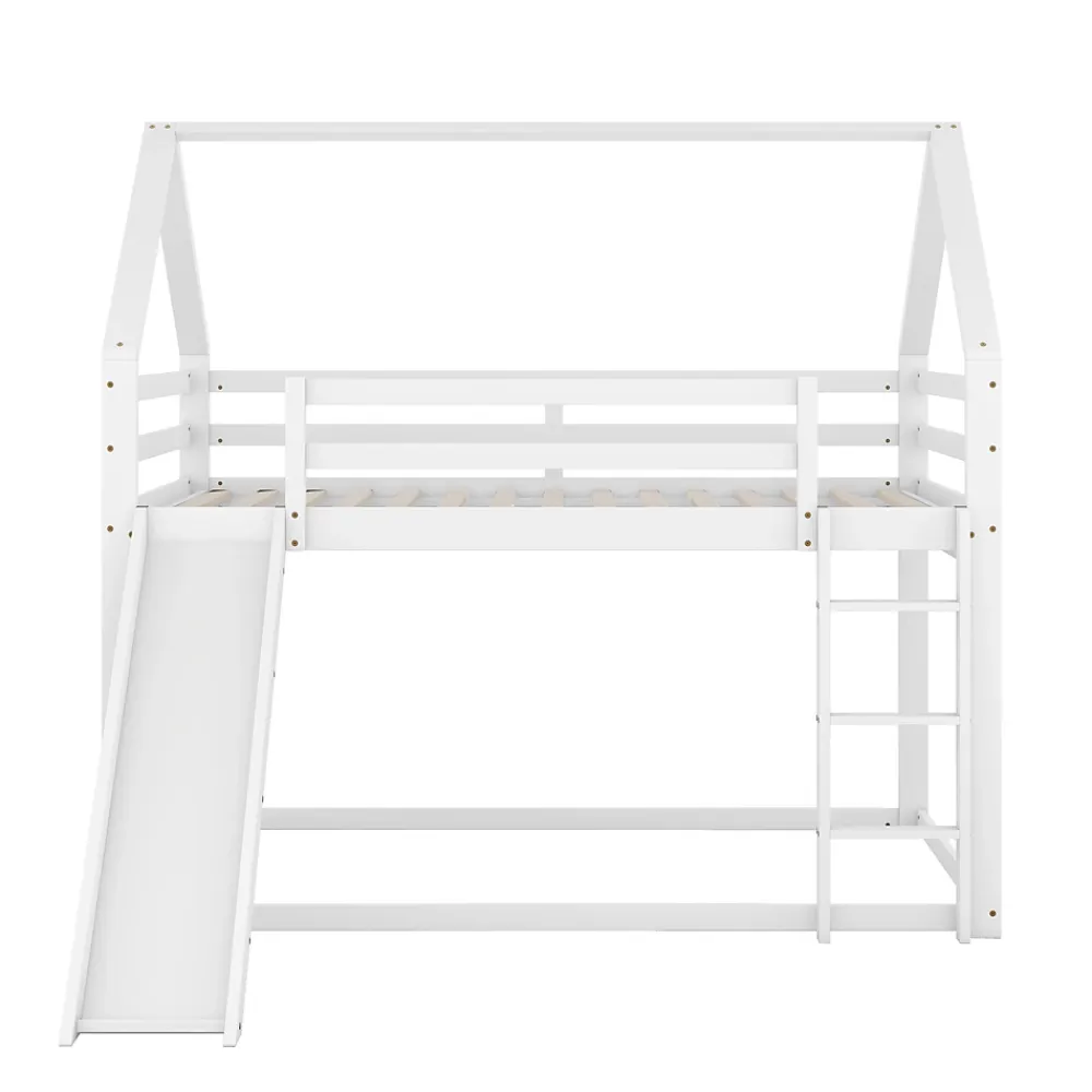 Redom Lit superposé 140x200 cm avec toboggan et échelle, structure en pin massif et MDF, style maison ludique*Enfant Lit Enfant