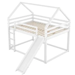 Redom Lit superposé 140x200 cm avec toboggan et échelle, structure en pin massif et MDF, style maison ludique*Enfant Lit Enfant