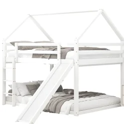 Redom Lit superposé 140x200 cm avec toboggan et échelle, structure en pin massif et MDF, style maison ludique*Enfant Lit Enfant