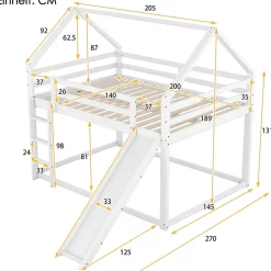 Redom Lit superposé 140x200 cm avec toboggan et échelle, structure en pin massif et MDF, style maison ludique*Enfant Lit Enfant