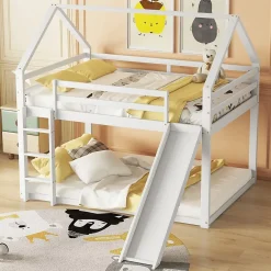 Redom Lit superposé 140x200 cm avec toboggan et échelle, structure en pin massif et MDF, style maison ludique*Enfant Lit Enfant