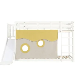 Lit superposé 90x200 cm avec toboggan intégré et échelle, structure bois (MDF + pin) blanc><noscript><img width=