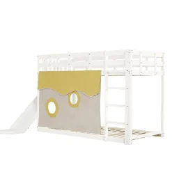Lit superposé 90x200 cm avec toboggan intégré et échelle, structure bois (MDF + pin) blanc><noscript><img width=