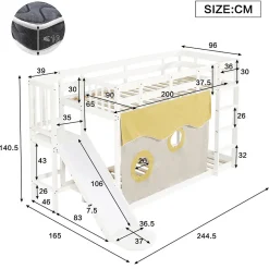 Lit superposé 90x200 cm avec toboggan intégré et échelle, structure bois (MDF + pin) blanc><noscript><img width=
