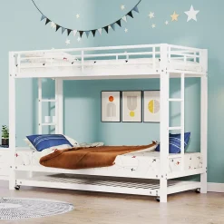 ProximaX Lit superposé 90x200 cm blanc, cadre en fer, lit gigogne 90x190 cm, sommier à lattes, 2 échelles, certifié EN747, durable*Enfant Lit Enfant