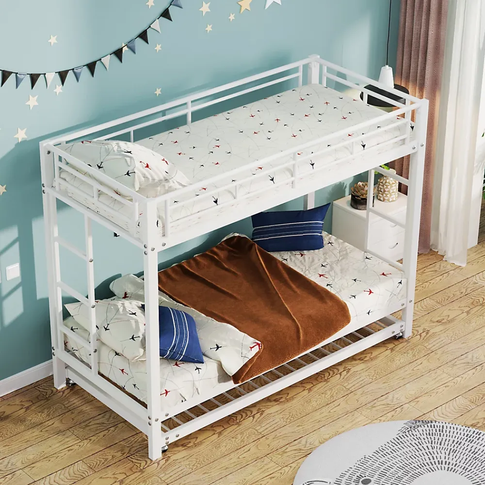 ProximaX Lit superposé 90x200 cm blanc, cadre en fer, lit gigogne 90x190 cm, sommier à lattes, 2 échelles, certifié EN747, durable*Enfant Lit Enfant