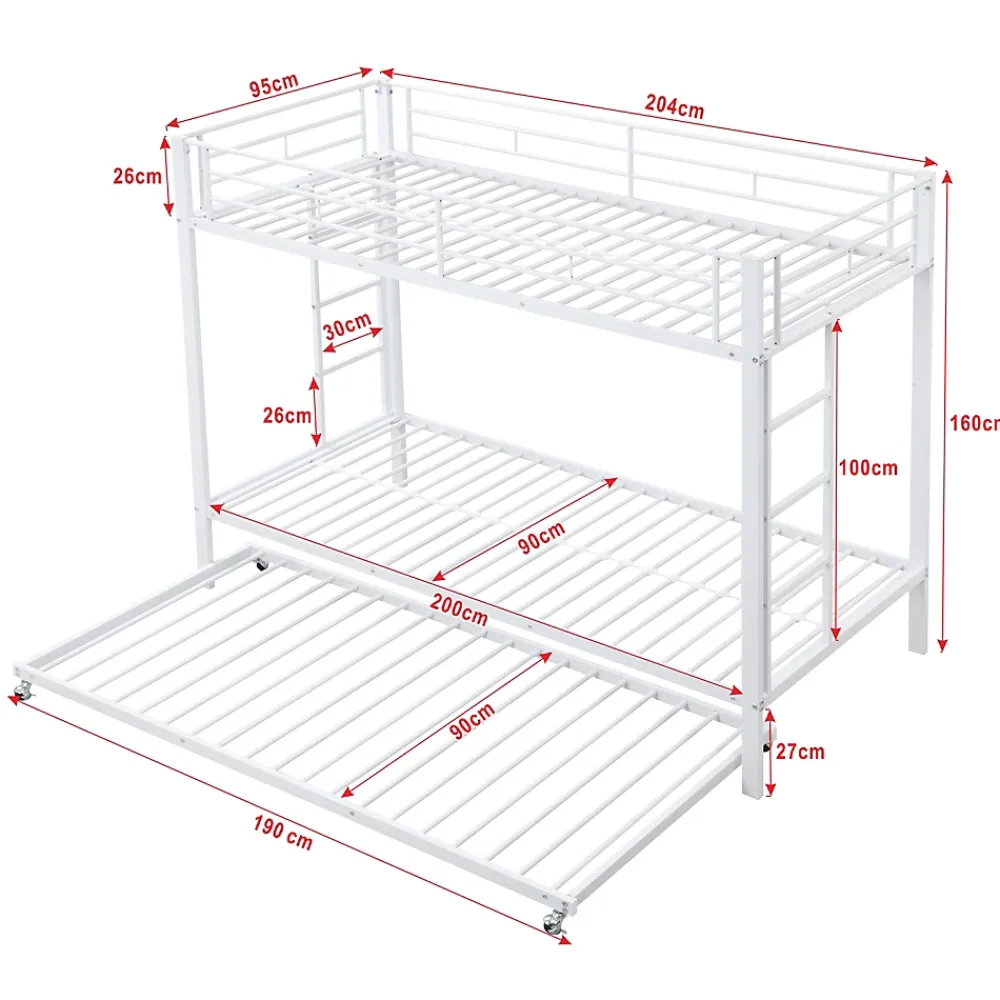 ProximaX Lit superposé 90x200 cm blanc, cadre en fer, lit gigogne 90x190 cm, sommier à lattes, 2 échelles, certifié EN747, durable*Enfant Lit Enfant