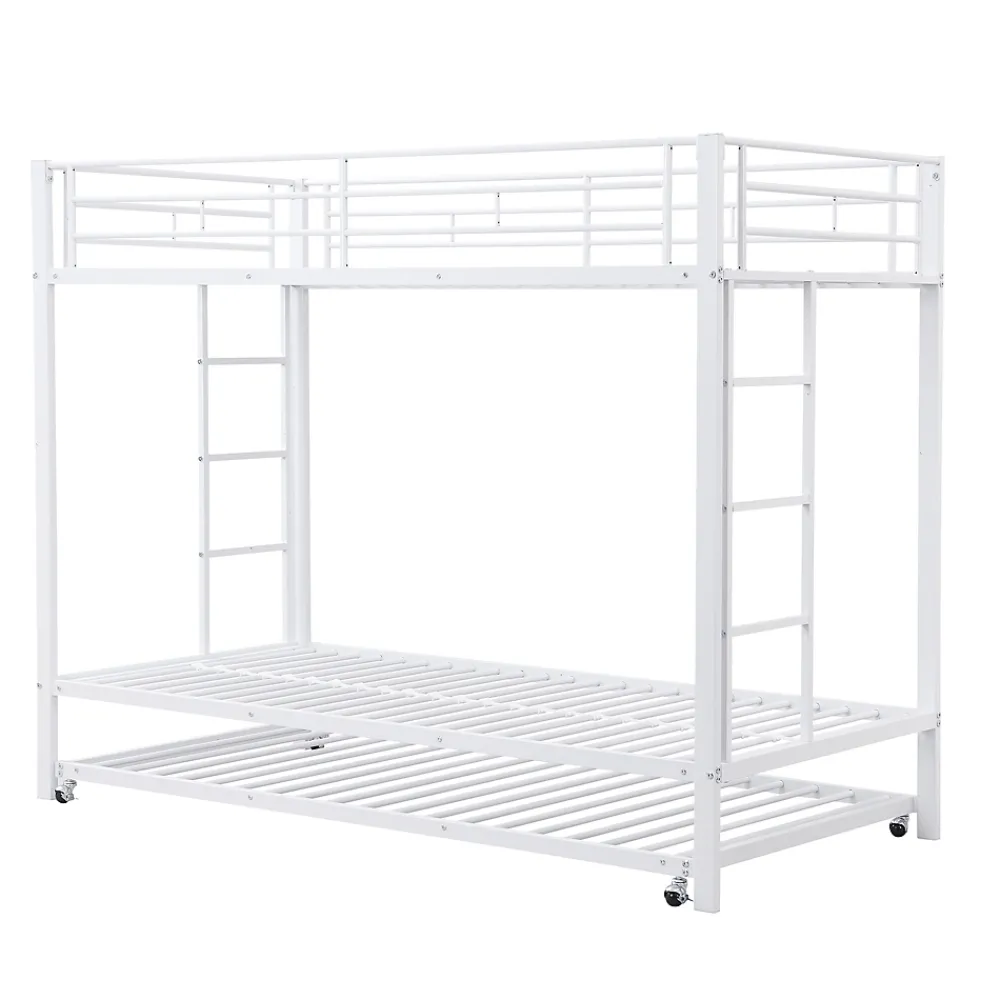 ProximaX Lit superposé 90x200 cm blanc, cadre en fer, lit gigogne 90x190 cm, sommier à lattes, 2 échelles, certifié EN747, durable*Enfant Lit Enfant