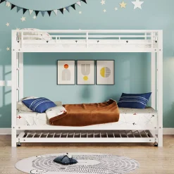 ProximaX Lit superposé 90x200 cm blanc, cadre en fer, lit gigogne 90x190 cm, sommier à lattes, 2 échelles, certifié EN747, durable*Enfant Lit Enfant