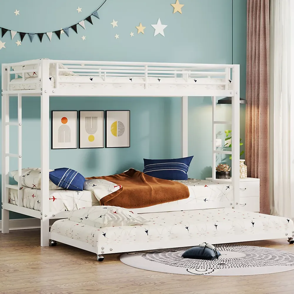 ProximaX Lit superposé 90x200 cm blanc, cadre en fer, lit gigogne 90x190 cm, sommier à lattes, 2 échelles, certifié EN747, durable*Enfant Lit Enfant
