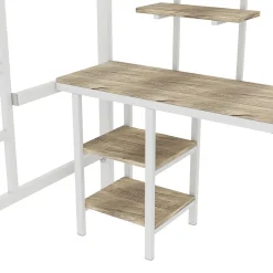 Lit superposé 90x200 cm, cadre métal, table, étagères, sécurité, pour enfants et ados><noscript><img width=