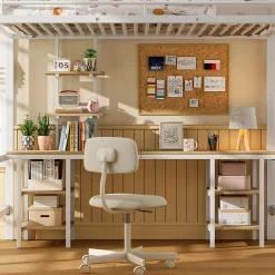 Lit superposé 90x200 cm, cadre métal, table, étagères, sécurité, pour enfants et ados><noscript><img width=