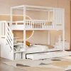 Redom Lit superposé 90x200 cm en bois massif avec tiroirs intégrés, échelle sécurisée et design maison ludique*Enfant Lit Enfant