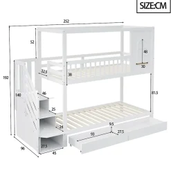 Redom Lit superposé 90x200 cm en bois massif avec tiroirs intégrés, échelle sécurisée et design maison ludique*Enfant Lit Enfant