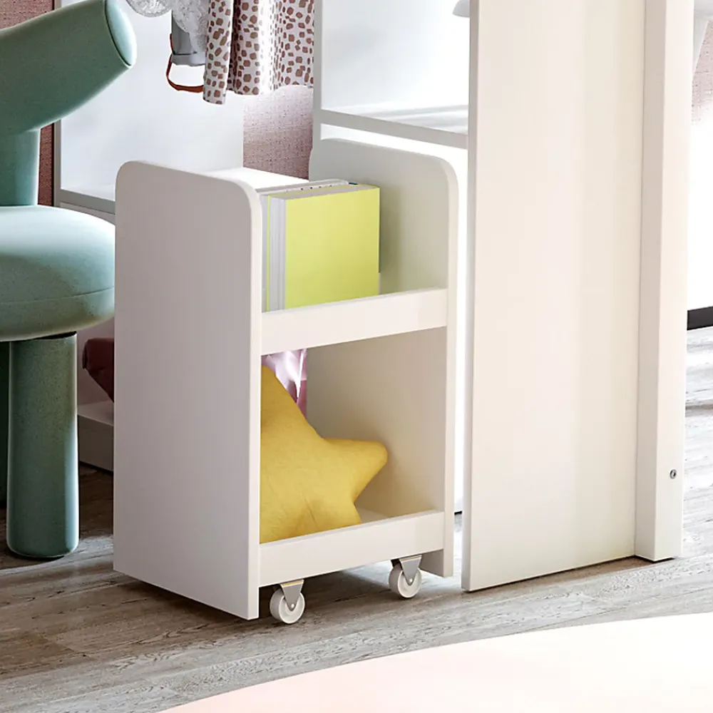 Redom Lit superposé 90x200 cm en bois massif avec étagères multiples et organiseur roulant amovible, blanc*Enfant Lit Enfant