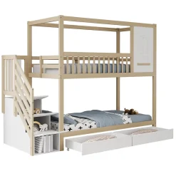 Lit superposé 90x200 cm en bois massif avec tiroirs de rangement et échelle intégrée sécurisée><noscript><img width=