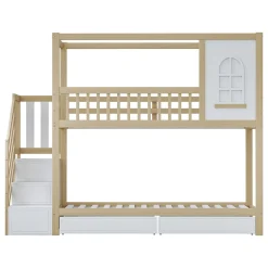Lit superposé 90x200 cm en bois massif avec tiroirs de rangement et échelle intégrée sécurisée><noscript><img width=