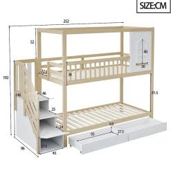 Lit superposé 90x200 cm en bois massif avec tiroirs de rangement et échelle intégrée sécurisée><noscript><img width=