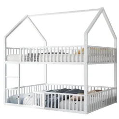 Redom Lit superposé 140x200 cm en métal avec échelle intégrée et porte ouvrante, style maison ludique*Enfant Lit Enfant