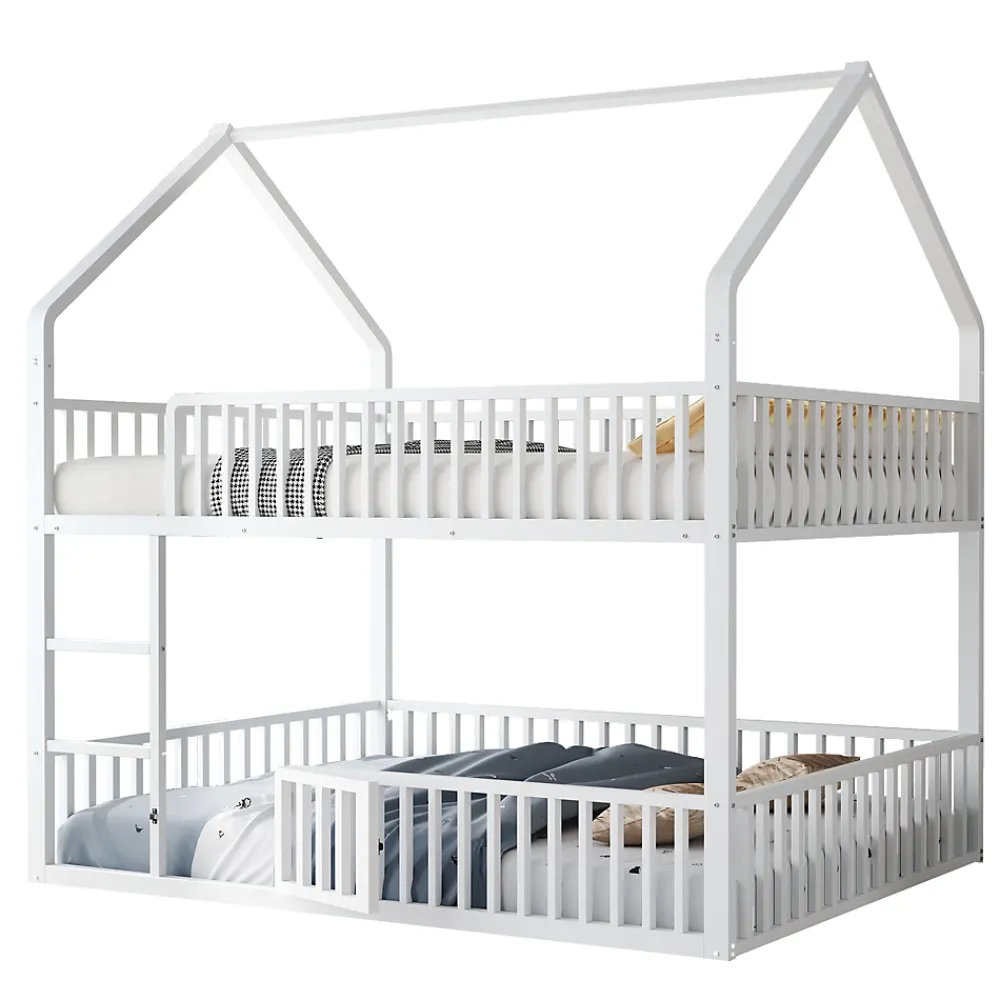 Redom Lit superposé 140x200 cm en métal avec échelle intégrée et porte ouvrante, style maison ludique*Enfant Lit Enfant