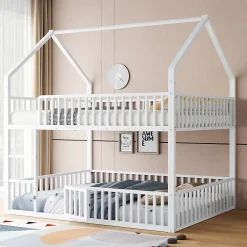 Redom Lit superposé 140x200 cm en métal avec échelle intégrée et porte ouvrante, style maison ludique*Enfant Lit Enfant