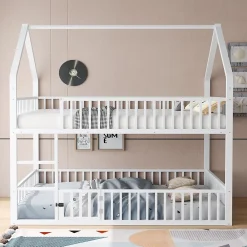 Redom Lit superposé 140x200 cm en métal avec échelle intégrée et porte ouvrante, style maison ludique*Enfant Lit Enfant