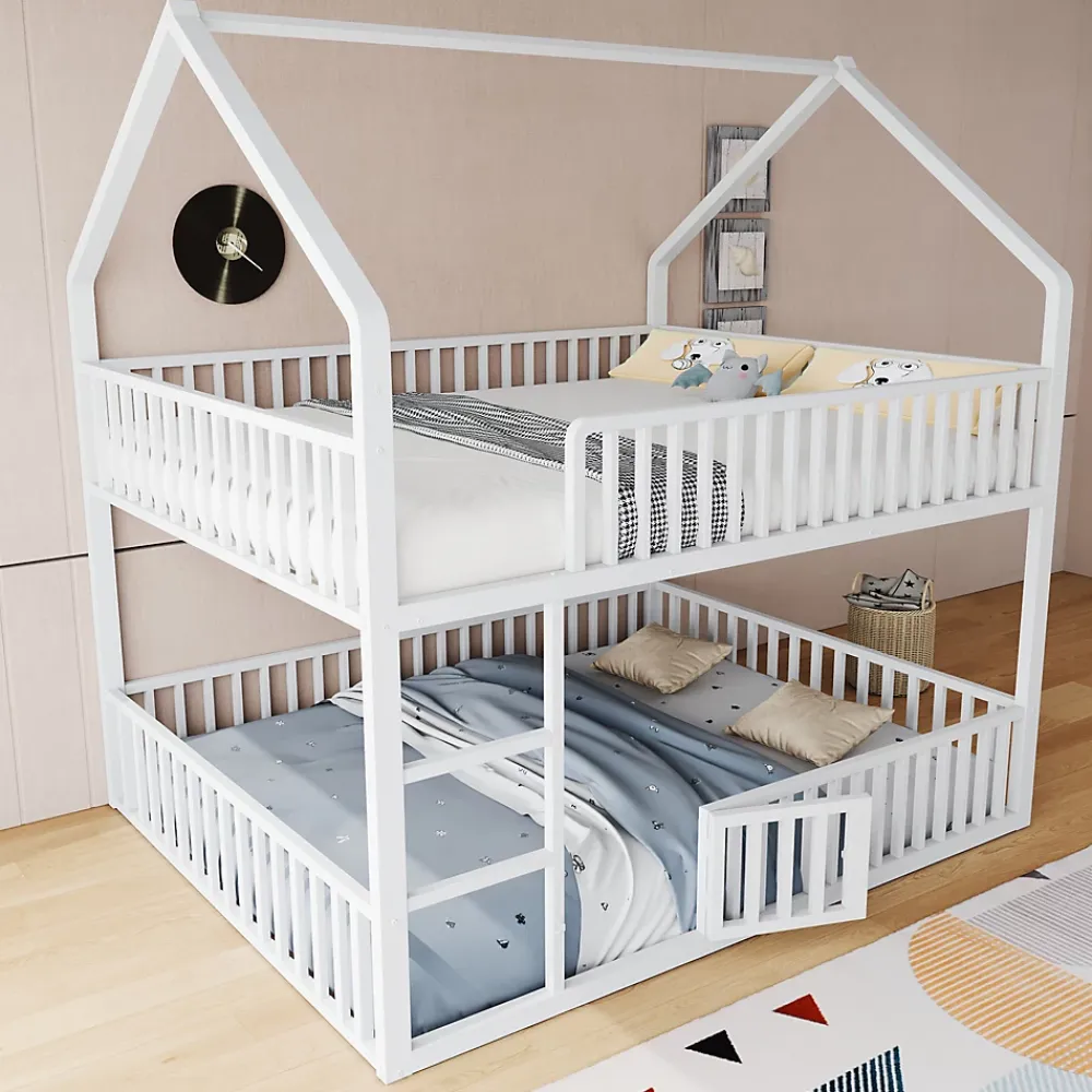 Redom Lit superposé 140x200 cm en métal avec échelle intégrée et porte ouvrante, style maison ludique*Enfant Lit Enfant