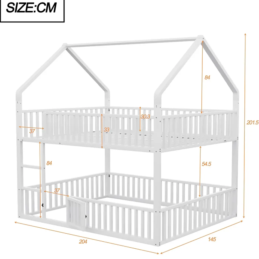 Redom Lit superposé 140x200 cm en métal avec échelle intégrée et porte ouvrante, style maison ludique*Enfant Lit Enfant