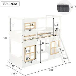 Okwish Lit superposé 90x200 cm enfant avec échelle sécurisée et barrières de protection, bois pin+MDF blanc+naturel*Enfant Lit Enfant