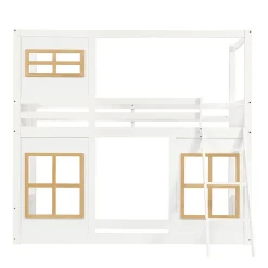 Okwish Lit superposé 90x200 cm enfant avec échelle sécurisée et barrières de protection, bois pin+MDF blanc+naturel*Enfant Lit Enfant