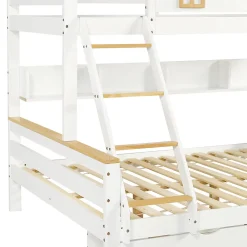 Lit superposé 90x200 cm, fenêtres, 4 étagères, sécurité, échelle 4 marches, cadre bois><noscript><img width=