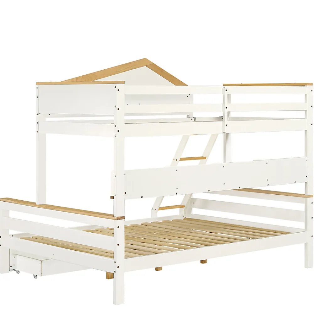 Lit superposé 90x200 cm, fenêtres, 4 étagères, sécurité, échelle 4 marches, cadre bois>Fortuna lai Hot