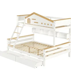Lit superposé 90x200 cm, fenêtres, 4 étagères, sécurité, échelle 4 marches, cadre bois><noscript><img width=