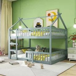 ProximaX Lit superposé 140x200 cm gris bois massif, style loft, escalier, pratique et sécurisé pour enfants et familles*Enfant Lit Enfant