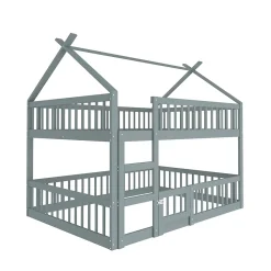 ProximaX Lit superposé 140x200 cm gris bois massif, style loft, escalier, pratique et sécurisé pour enfants et familles*Enfant Lit Enfant