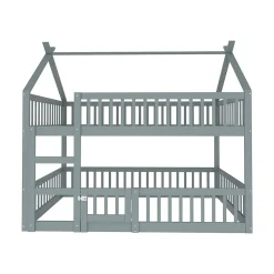 ProximaX Lit superposé 140x200 cm gris bois massif, style loft, escalier, pratique et sécurisé pour enfants et familles*Enfant Lit Enfant