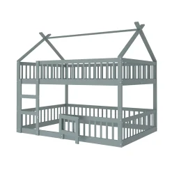 ProximaX Lit superposé 140x200 cm gris bois massif, style loft, escalier, pratique et sécurisé pour enfants et familles*Enfant Lit Enfant
