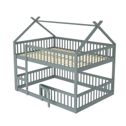 ProximaX Lit superposé 140x200 cm gris bois massif, style loft, escalier, pratique et sécurisé pour enfants et familles*Enfant Lit Enfant