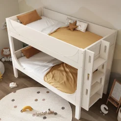 Lit Superposé 90x200 cm, Lit Enfant Démontable en 2 Lits Simples avec Échelle, Bois Massif + MDF, Blanc>Okwish New