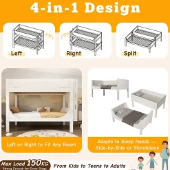 Lit Superposé 90x200 cm, Lit Enfant Démontable en 2 Lits Simples avec Échelle, Bois Massif + MDF, Blanc><noscript><img width=