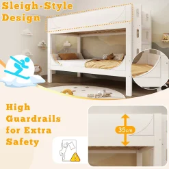 Lit Superposé 90x200 cm, Lit Enfant Démontable en 2 Lits Simples avec Échelle, Bois Massif + MDF, Blanc><noscript><img width=
