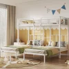 Lit superposé 90x200 cm pour 3 personnes avec échelle intégrée et tablette tête de lit, structure métal blanc>Redom