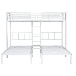 Lit superposé 90x200 cm pour 3 personnes avec échelle intégrée et tablette tête de lit, structure métal blanc><noscript><img width=