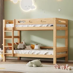 Redom Lit superposé 90x200 cm séparable en 2 lits simples, structure bois massif naturel, montage facile*Enfant Lit Enfant